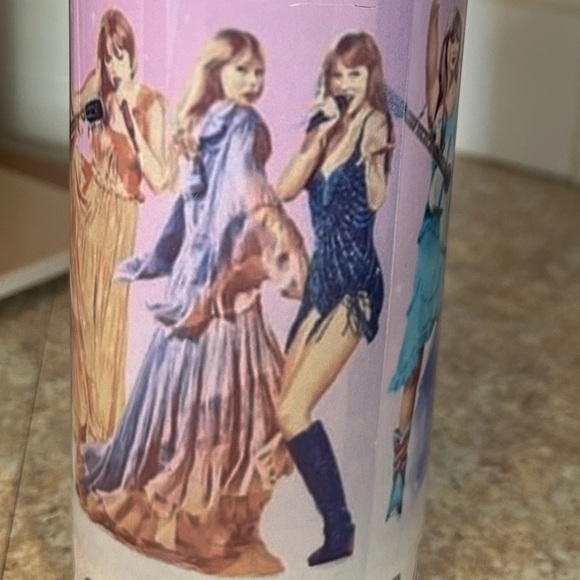 Taylor Swift Pink Lavender Gradient Fan Tumbler with Multicolored Tour Images - Picture 8 of 8